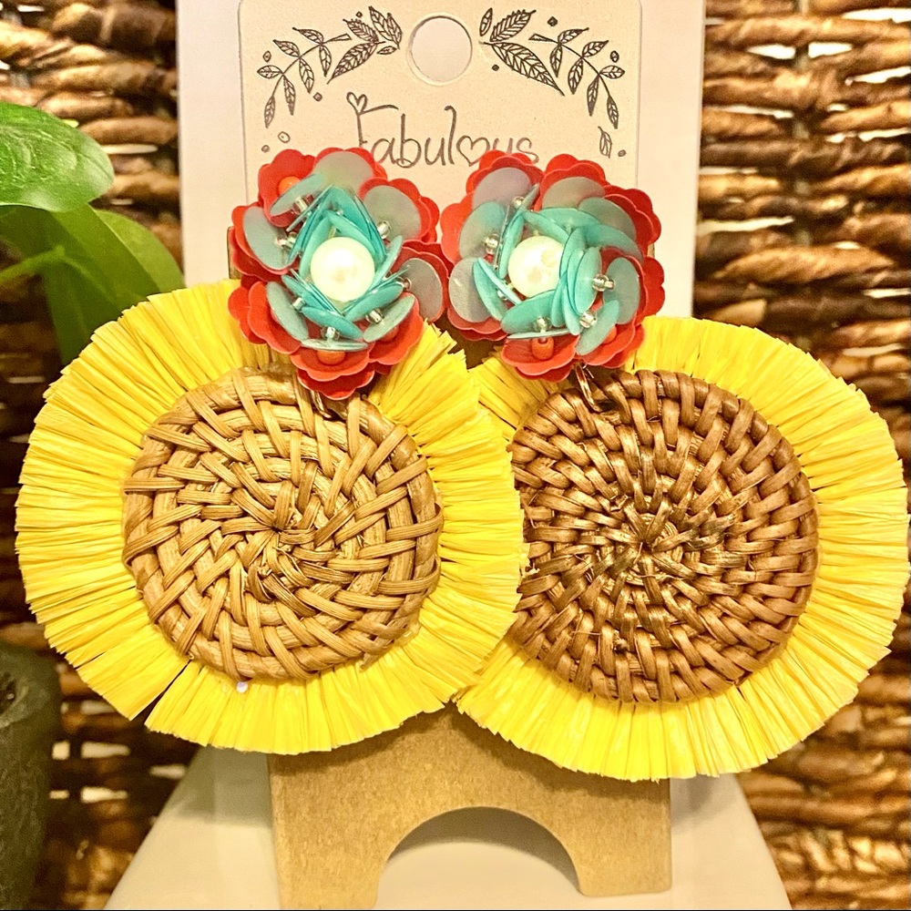 Rafia woven summer festival vacation earrings